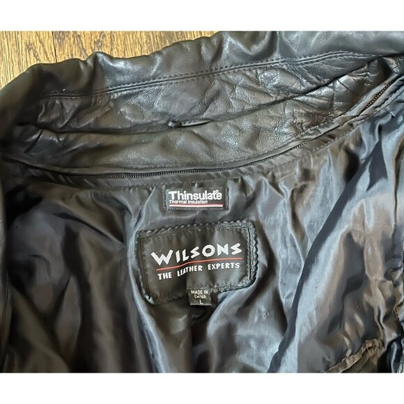 Vintage Wilsons Long Leather Black Jacket Mens Large Lined 3M Thinsulate - Picture 9 of 12